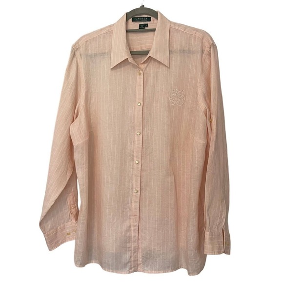 Ralph Lauren Logo Embroidery Women's Linen Shirt Size 1X - Picture 1 of 7